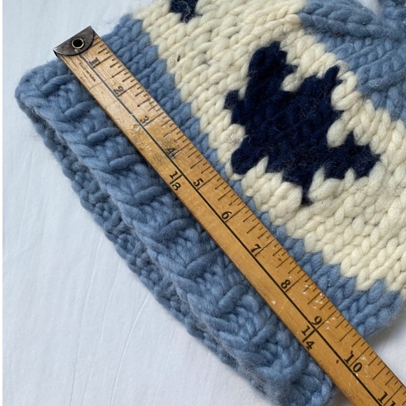 Stylish Blue and Cream Chunky Hand Knit Hat for Women Cowhichan - Picture 7 of 8